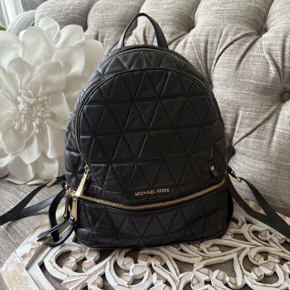 Michael Kors Black Quilted Backpack with Geometric Design main image 9